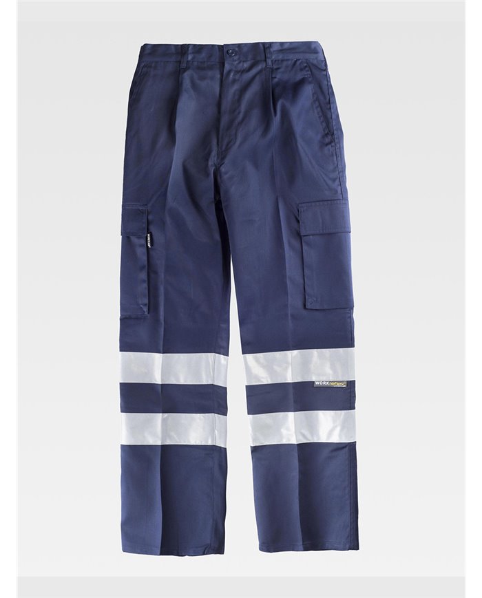 PANTALONE DA LAVORO MULTITASCHE BANDE RIFRANGENTI
