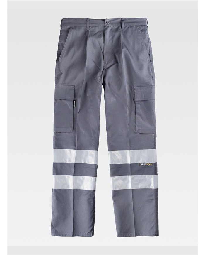 PANTALONE DA LAVORO MULTITASCHE BANDE RIFRANGENTI