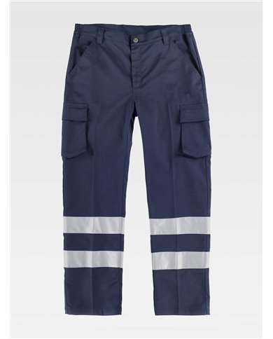 PANTALONE DA LAVORO MULTITASCHE BANDE RIFRANGENTI