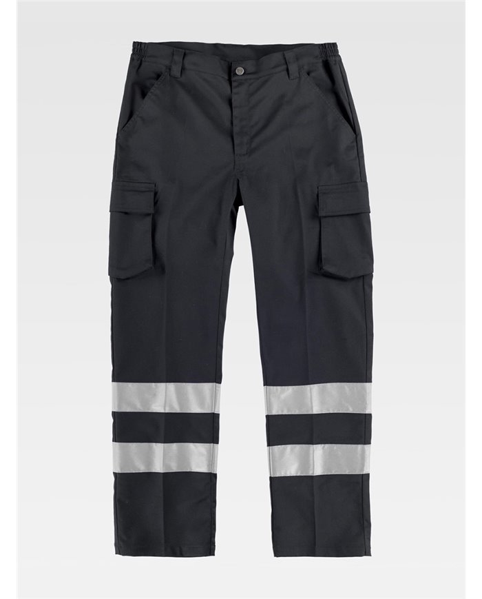 PANTALONE DA LAVORO MULTITASCHE BANDE RIFRANGENTI