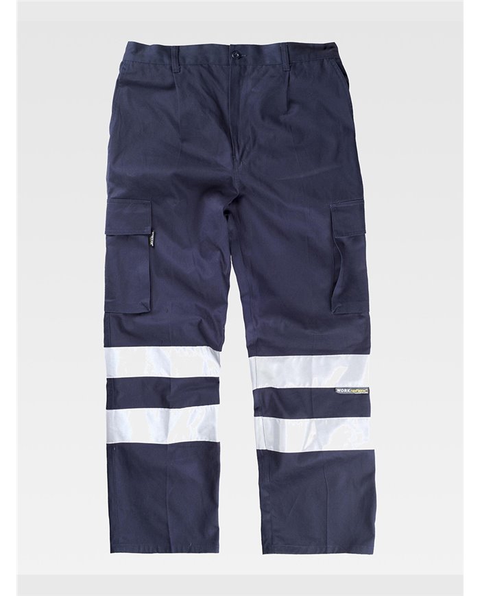 PANTALONE DA LAVORO MULTITASCHE BANDE RIFRANGENTI