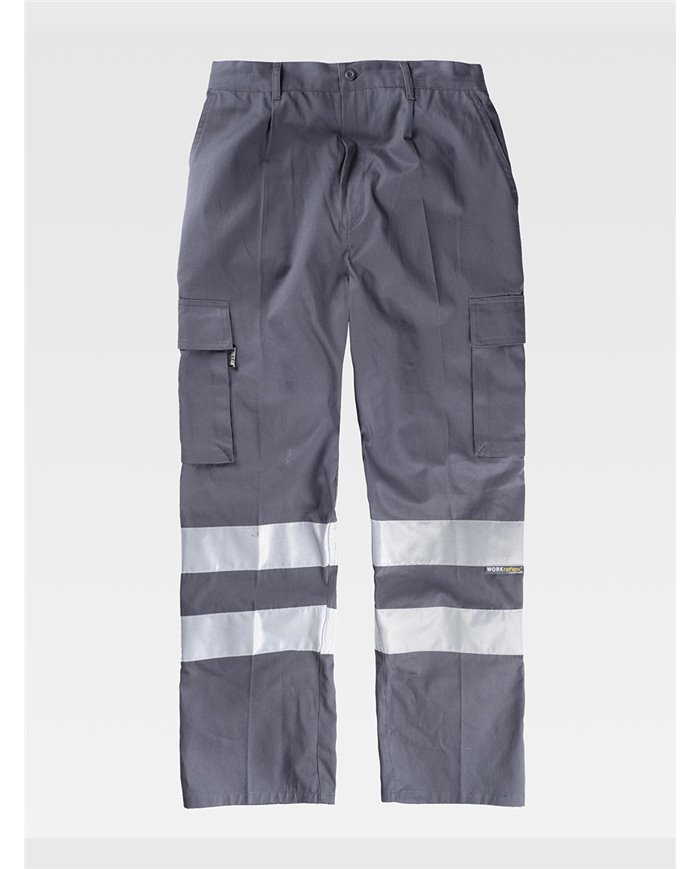 PANTALONE DA LAVORO MULTITASCHE BANDE RIFRANGENTI