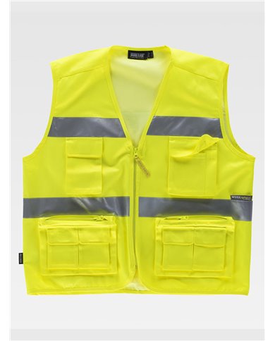GILET MULTITASCHE LEGGERO ALTA VISIBILITA E BANDE RIFRANGENTI