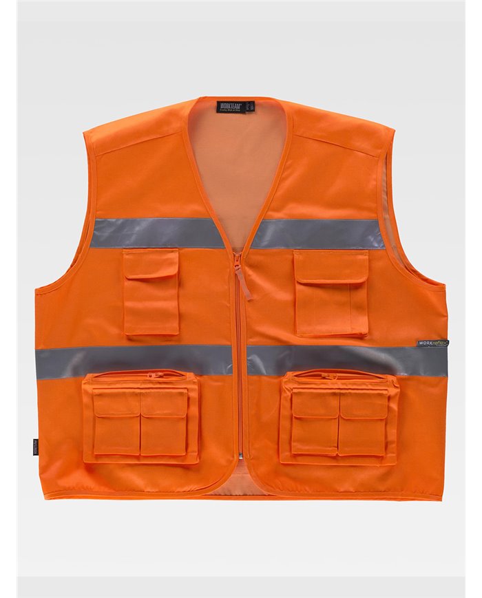 GILET MULTITASCHE LEGGERO ALTA VISIBILITA E BANDE RIFRANGENTI